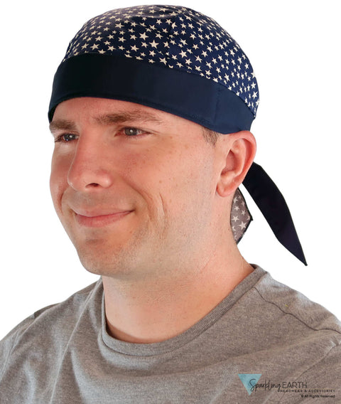 Breathable Cotton Skull Caps - Small Stars on Navy with Navy Band Classic Skull Caps