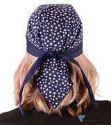 Breathable Cotton Skull Caps - Small Stars on Navy with Navy Band Classic Skull Caps