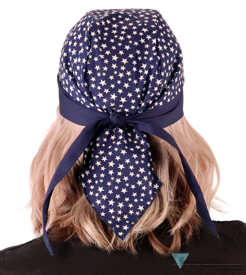 Breathable Cotton Skull Caps - Small Stars on Navy with Navy Band Classic Skull Caps