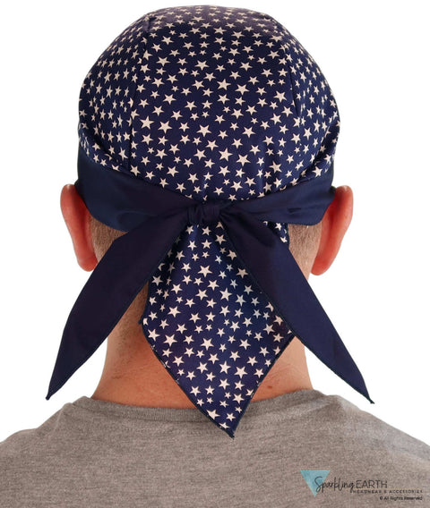 Breathable Cotton Skull Caps Small Stars on Navy with Navy Band Classic Skull Caps