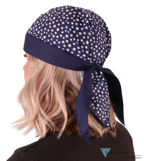 Breathable Cotton Skull Caps - Small Stars on Navy with Navy Band Classic Skull Caps