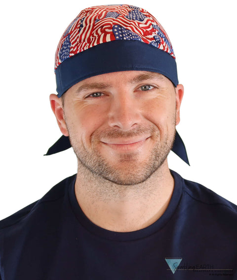 Breathable Cotton Skull Caps Small Tossed US Flag #2 Classic Skull Caps