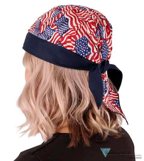 Breathable Cotton Skull Caps - Small Tossed US Flag #2 Classic Skull Caps
