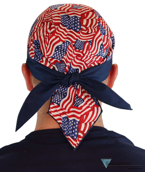 Breathable Cotton Skull Caps Small Tossed US Flag #2 Classic Skull Caps