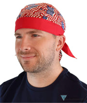 Breathable Cotton Skull Caps Small Tossed US Flag with Red Band Classic Skull Caps