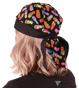 Breathable Cotton Skull Caps - Tossed Flip Flops on Black Classic Skull Caps