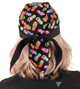Breathable Cotton Skull Caps - Tossed Flip Flops on Black Classic Skull Caps