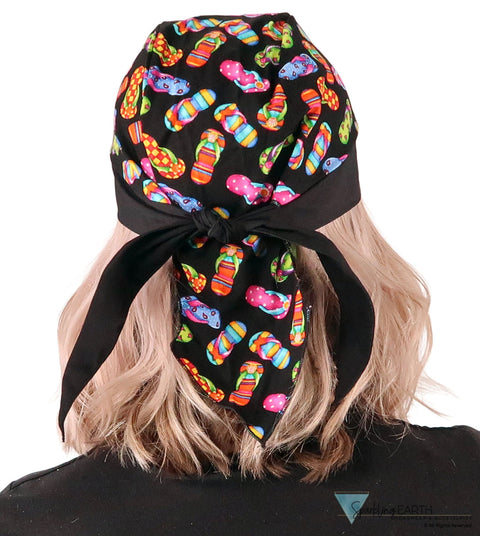 Breathable Cotton Skull Caps - Tossed Flip Flops on Black Classic Skull Caps