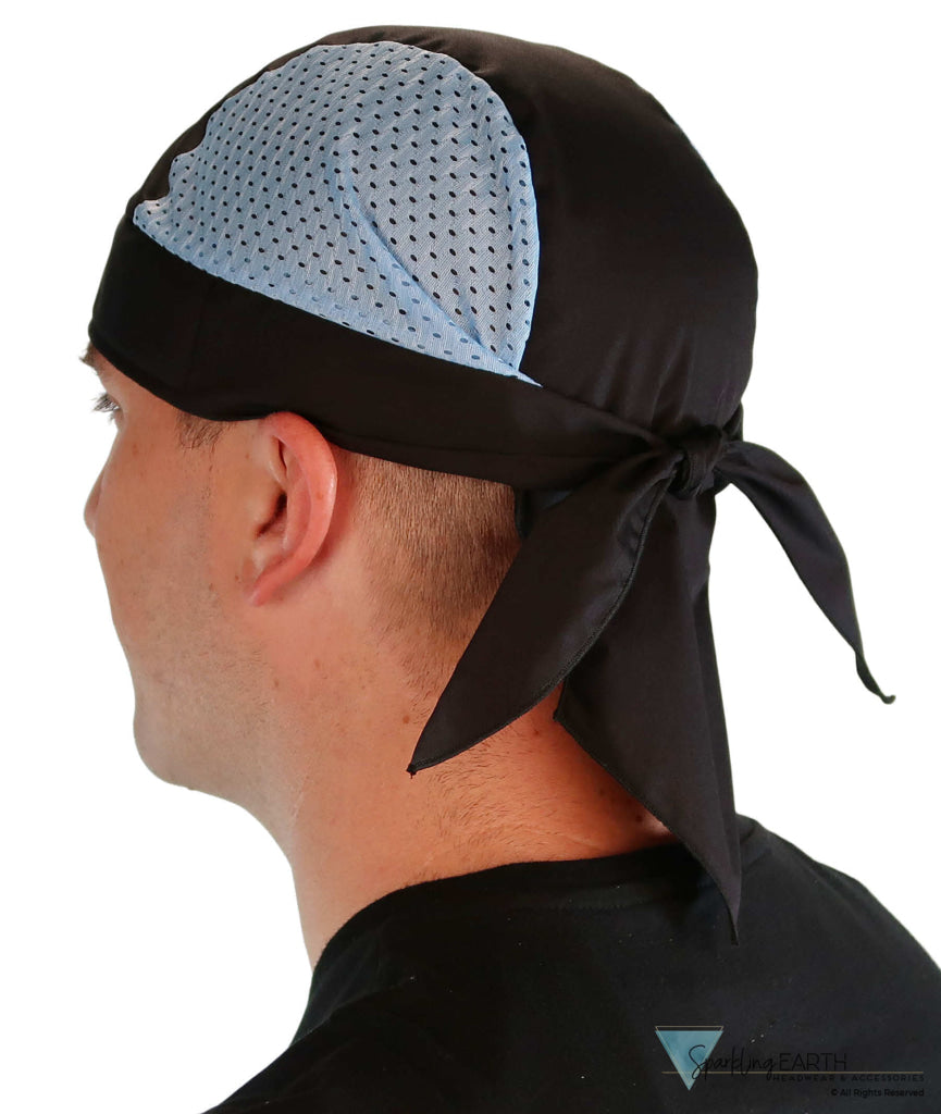 Breathable Cotton Skull Caps with Air Flow Side Panels - Ultimate Comfort Cotton - Sky Blue and Black Air Flow (Mesh