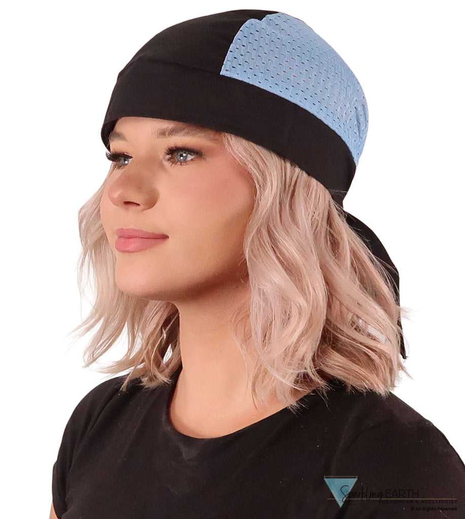 Breathable Cotton Skull Caps with Air Flow Side Panels - Ultimate Comfort Cotton - Sky Blue and Black Air Flow (Mesh