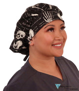 BUNDLE Banded Bouffant Ponytail Scrub Caps | Human Body Skeletons and X-Ray Dogs | American Made
