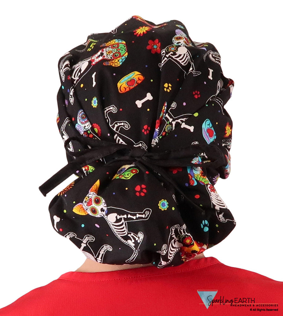BUNDLE Banded Bouffant Ponytail Scrub Caps | Human Body Skeletons and X-Ray Dogs | American Made