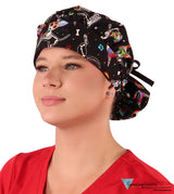 BUNDLE Banded Bouffant Ponytail Scrub Caps | Human Body Skeletons and X-Ray Dogs | American Made
