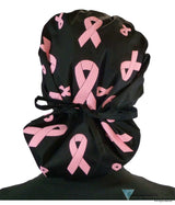 BUNDLE Banded Bouffant Surgical Scrub Cap - Pink Ribbon Collage and Tossed Pink Ribbons Designer Banded Bouffant