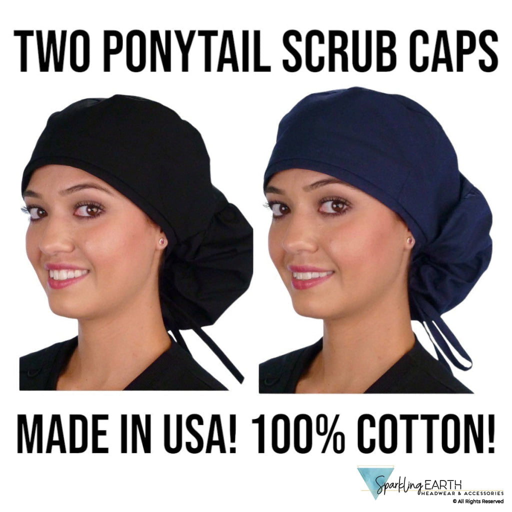 BUNDLE Big Hair Surgical Scrub Cap - Navy and Black Designer Banded Bouffant Surgical Caps