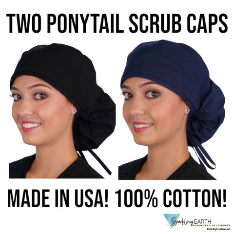 BUNDLE Big Hair Surgical Scrub Cap - Navy and Black Designer Banded Bouffant Surgical Caps