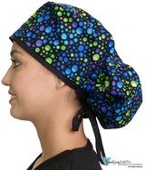 BUNDLE Big Hair Ponytail Surgical Scrub Cap | Perfect Scrub Cap for Long Hair | Tie Dye and Blue Green and Purple Dots