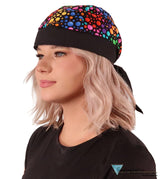 Breathable Cotton Skull Caps: Perfect for Any Activity - Multi Colored Dots on Black Classic Skull Caps