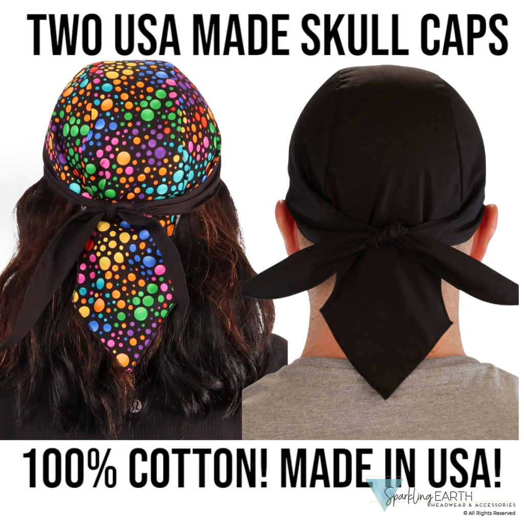 BUNDLE Classic Skull Cap - Multi Colored Dots and Solid Black Classic Skull Caps - Made in USA! Classic Skull Caps
