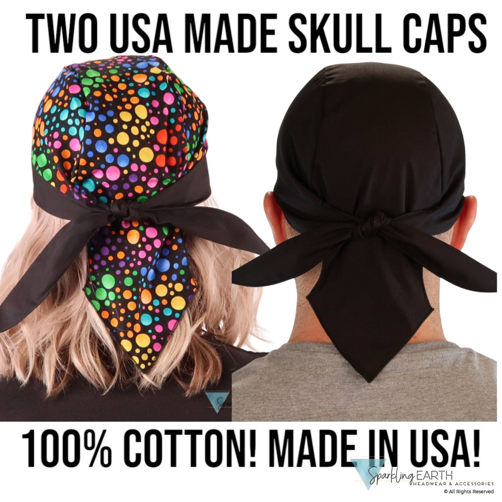 BUNDLE Classic Skull Cap - Multi Colored Dots and Solid Black Classic Skull Caps - Made in USA! Classic Skull Caps