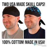 BUNDLE Classic Skull Cap - Royal Blue Flames on Black and Solid Black Classic Skull Caps - Made in USA! Classic Skull