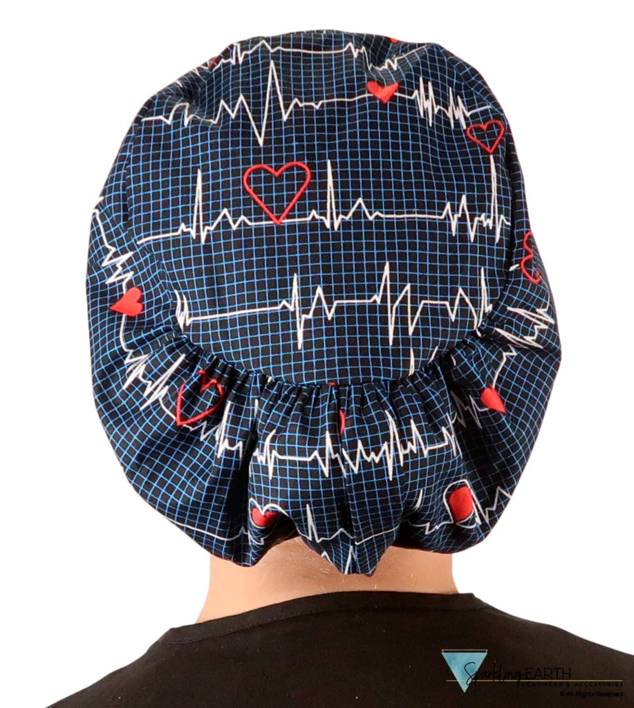 BUNDLE Euro Style Riley Comfort Scrub Cap | American Made | Black and Heartbeats on Navy Riley Comfort Scrub Caps