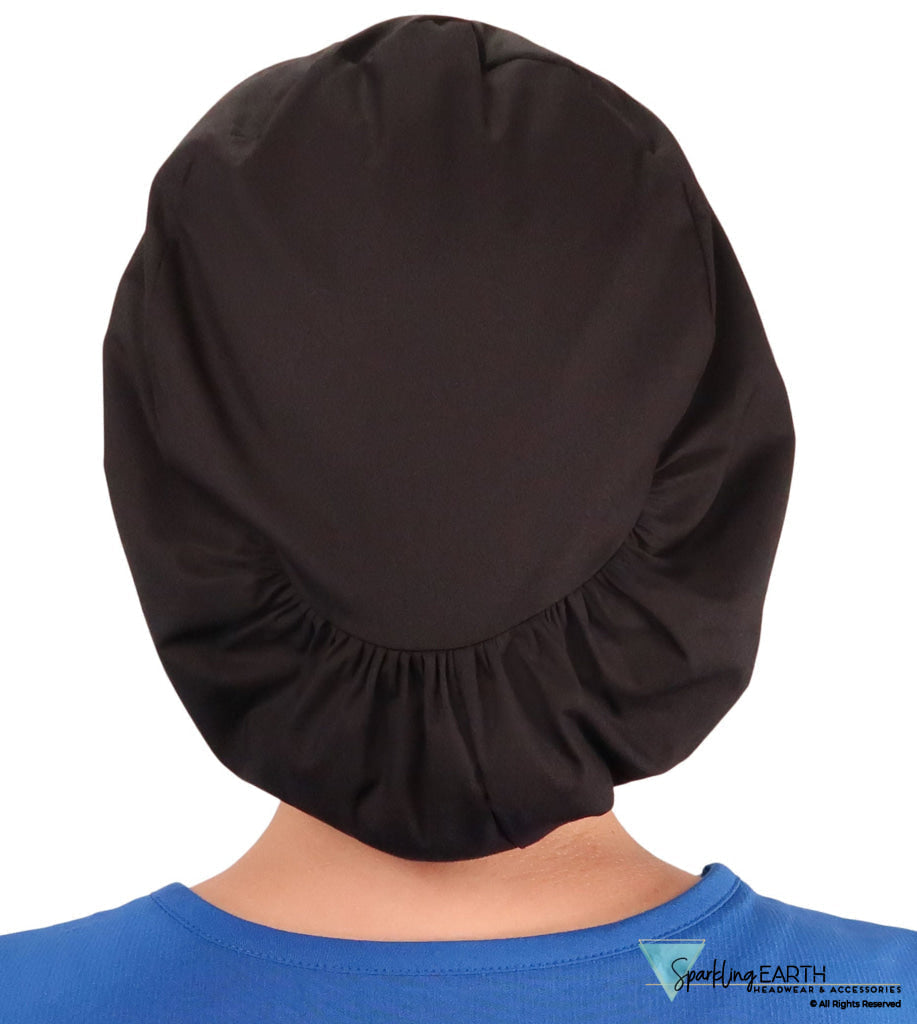 Embellished Euro Style Riley Comfort Scrub Cap - American Made - Blue Butterfly Patch on Black Riley Comfort Scrub Caps