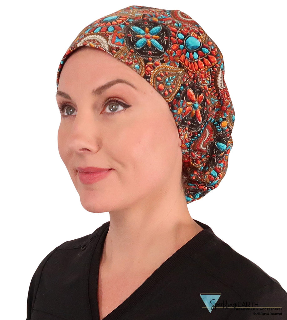 Euro Style Riley Comfort Scrub Cap - American Made - Indian Jewelry Coral - Riley Comfort Scrub Caps - Sparkling EARTH