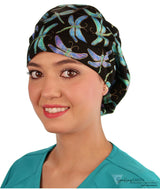 BUNDLE Riley Comfort Scrub Cap - Midnight Metallic Dragonflies and Indian Jewelry Coral Riley Comfort Scrub Caps
