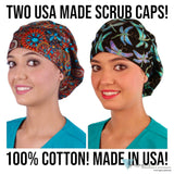 BUNDLE Riley Comfort Scrub Cap - Midnight Metallic Dragonflies and Indian Jewelry Coral Riley Comfort Scrub Caps