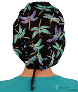 BUNDLE Riley Comfort Scrub Cap - Midnight Metallic Dragonflies and Indian Jewelry Coral Riley Comfort Scrub Caps