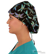 BUNDLE Riley Comfort Scrub Cap - Midnight Metallic Dragonflies and Indian Jewelry Coral Riley Comfort Scrub Caps