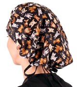 Banded Bouffant Ponytail Scrub Cap - Puppy Parade with Black Ties
