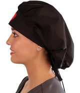 Embellished Banded Bouffant - Black Banded Bouffant with Medical Heart Patch