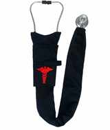 Embellished Stethoscope Covers - Black Stethoscope Cover with Red Caduceus Patch