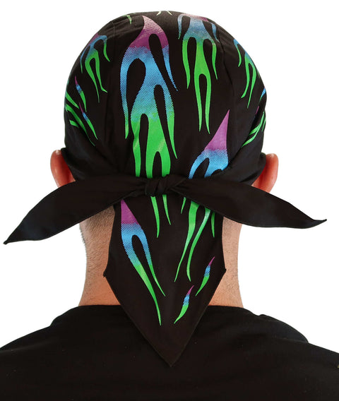 Breathable Cotton Skull Caps - Green and Blue Flames - Classic Skull Caps - Sparkling EARTH