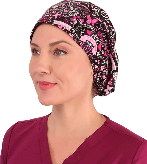 Euro Style Riley Comfort Scrub Cap - American Made - Pink Ribbon Collage