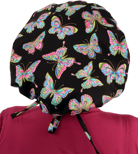 Banded Bouffant Surgical Scrub Cap - Metallic Butterflies A Flutter - Banded Bouffant Surgical Scrub Caps - Sparkling EARTH