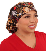 Big Hair Surgical Scrub Cap - FURRever Doggie Love with Black Ties