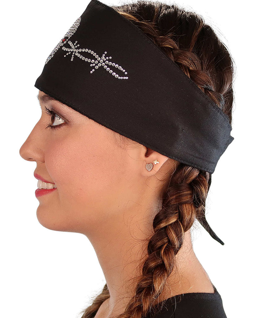 Embellished Chop Top Doo Wrap – Bold Biker Bandana with Exclusive Bling - Black Chop Top with Skull & Barbed Wire