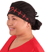 Banded Bouffant Surgical Scrub Cap - Red Beating Heart