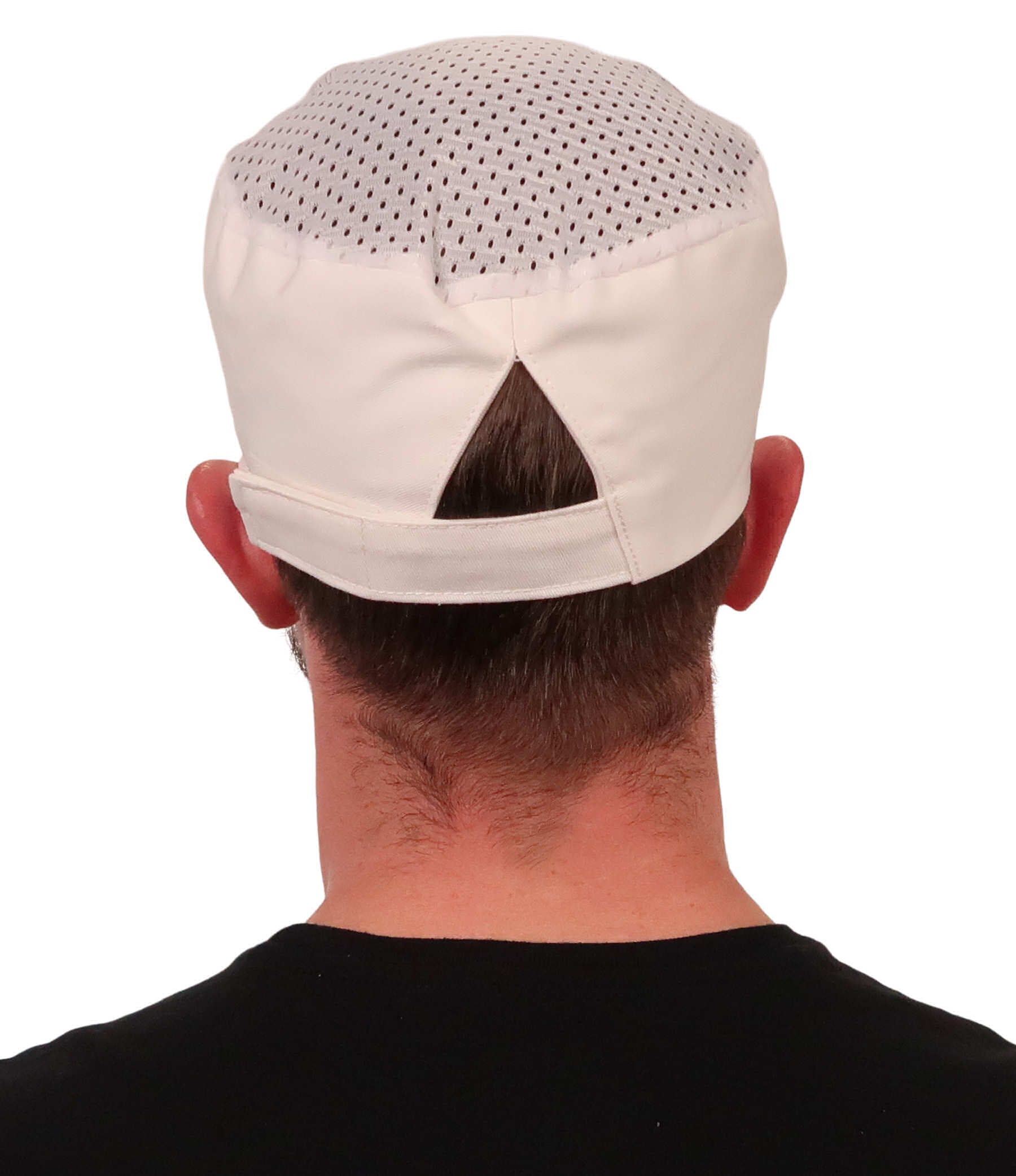 Classic White Cotton Chef Beanie – AirFlow Top Hook & Loop Closure - Made in USA - White Airflow Mesh with sweatband