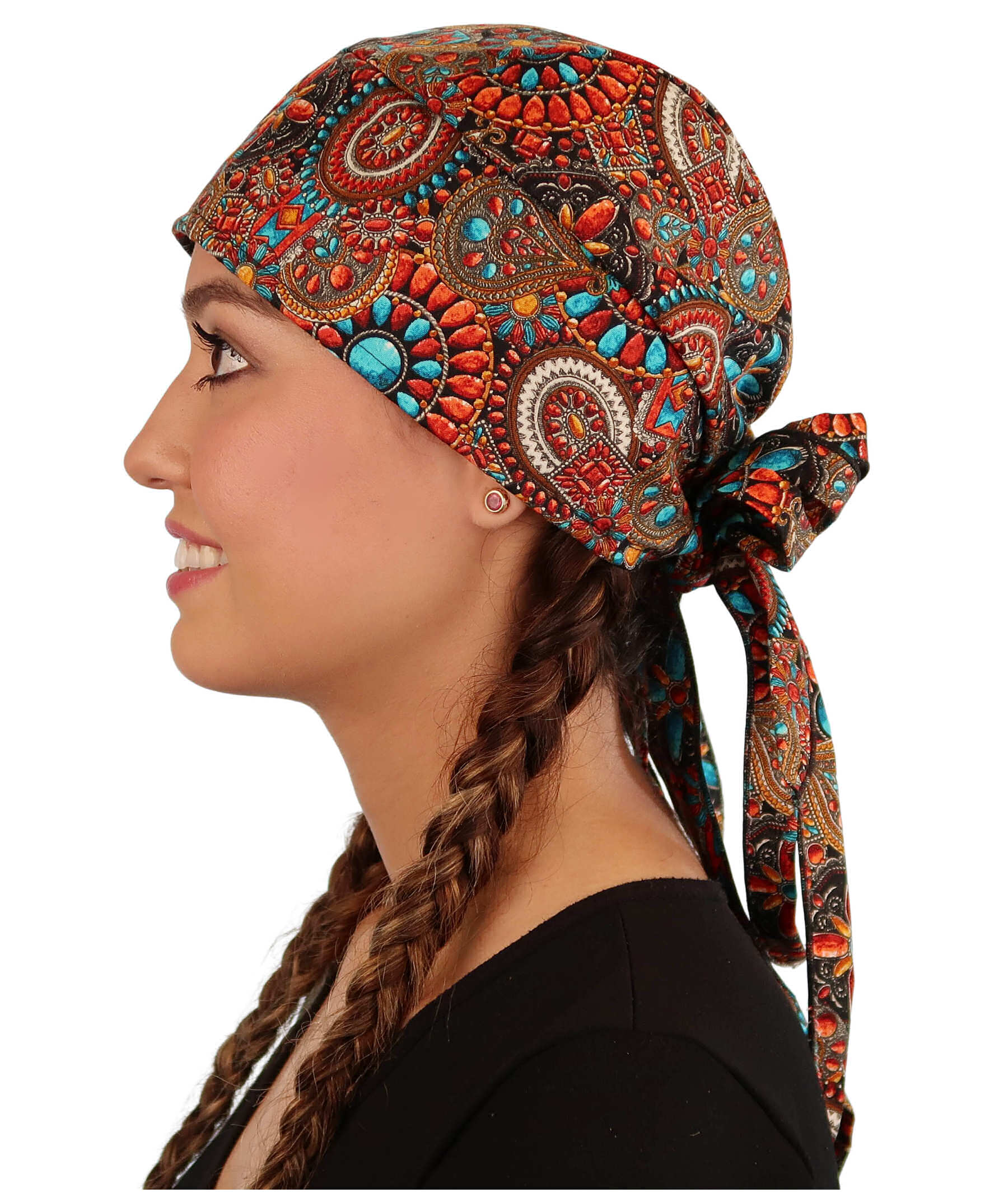 Bold Nicole Nomad 10 Skull Cap - Stylish for Bikers and Hair Loss - USA Made - Indian Jewelry Coral - Nomad 10 Skull Caps - Sparkling EARTH