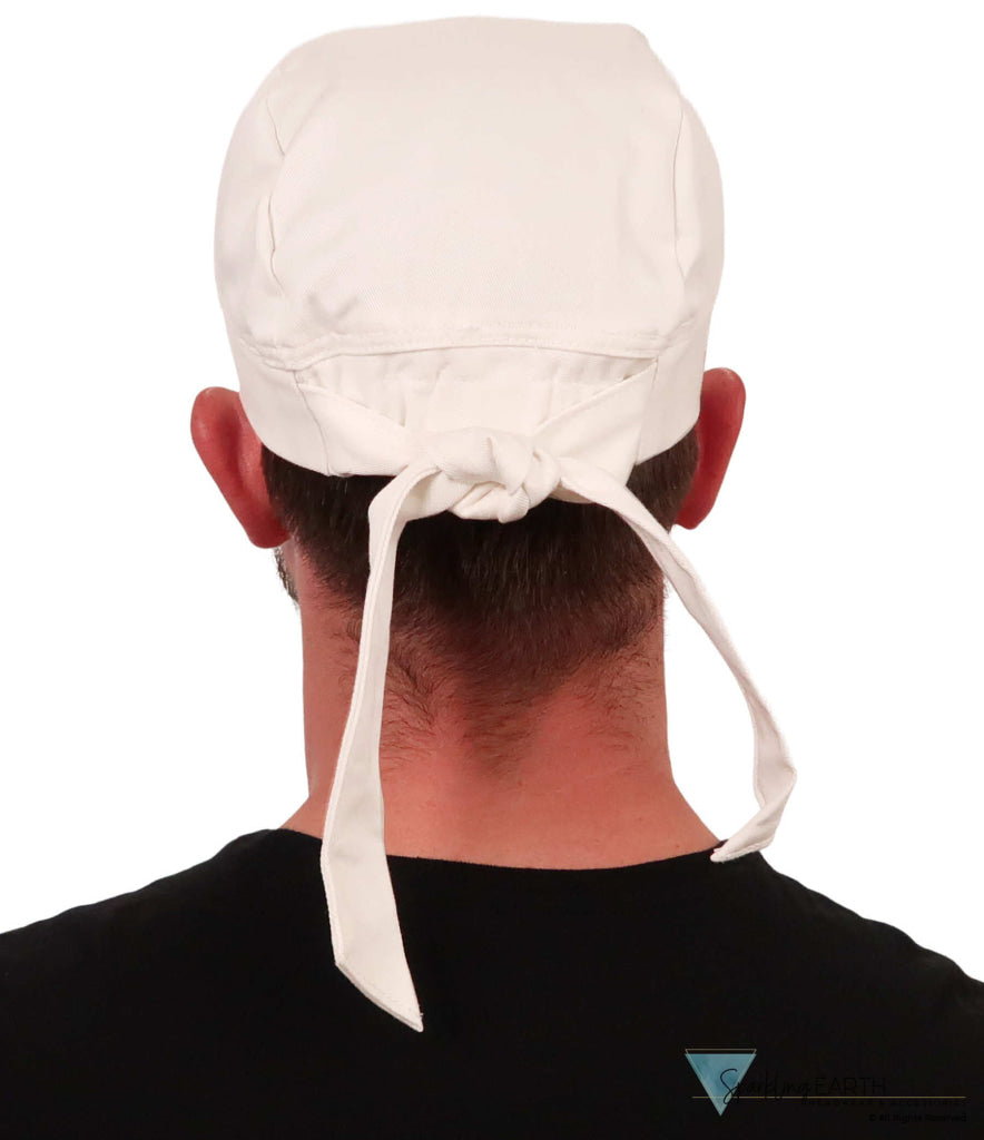 Sparkling Earth Headwear & Accessories Chef's Skull Cap Tie Back - White