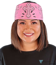 Chop Top Biker Style Headbands - Pink Cross Paisley with Rhinestones - Imported Chop Tops - Sparkling EARTH