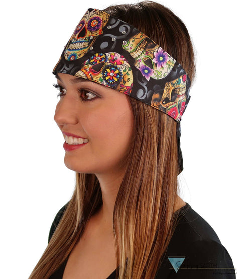 Chop Top Biker Style Headbands - Sugar Skulls With Rhinestones (Imported) Imported Tops