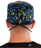 Classic Cotton Surgical Scrub Cap American Made with Sweatband Blue Green & Purple Dots with Black Ties Surgical Scrub