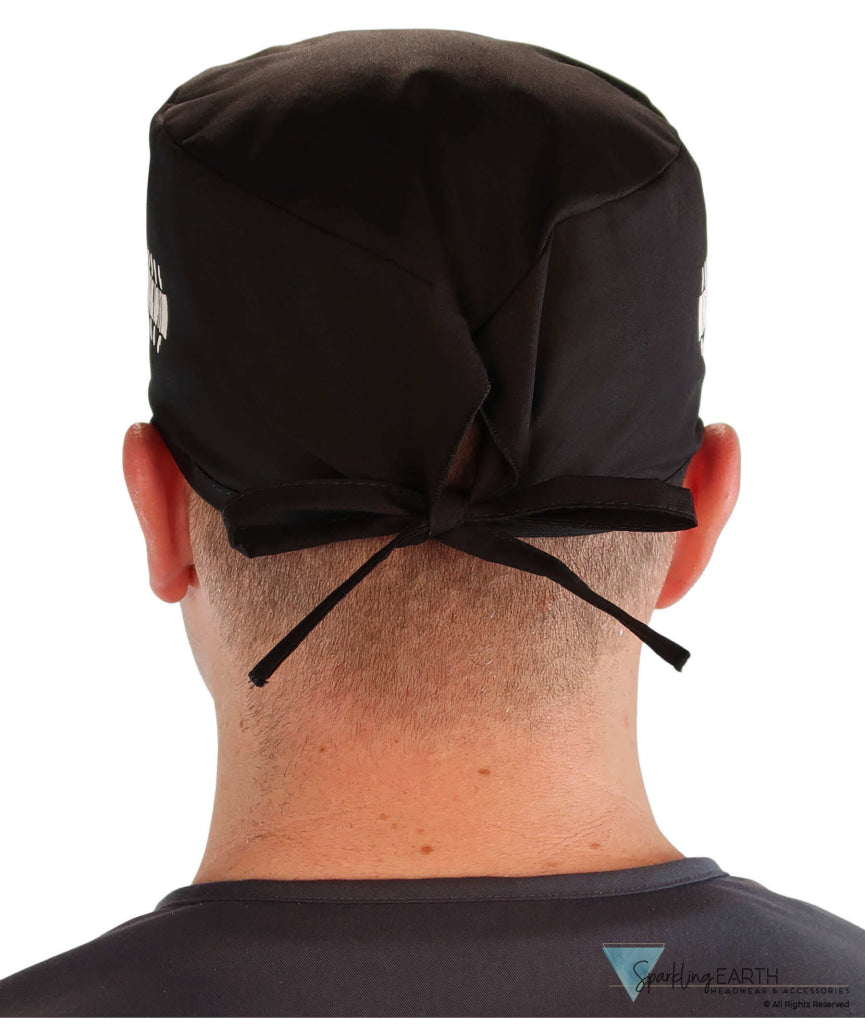 Classic Cotton Surgical Scrub Cap - American-Made with Sweatband - Bones on Black Surgical Scrub Caps