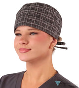 Classic Cotton Surgical Scrub Cap - American-Made with Sweatband - Check Mate (Black and White) Surgical Scrub Caps