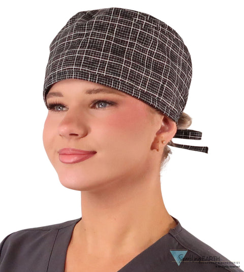 Classic Cotton Surgical Scrub Cap - American-Made with Sweatband - Check Mate (Black and White) Surgical Scrub Caps